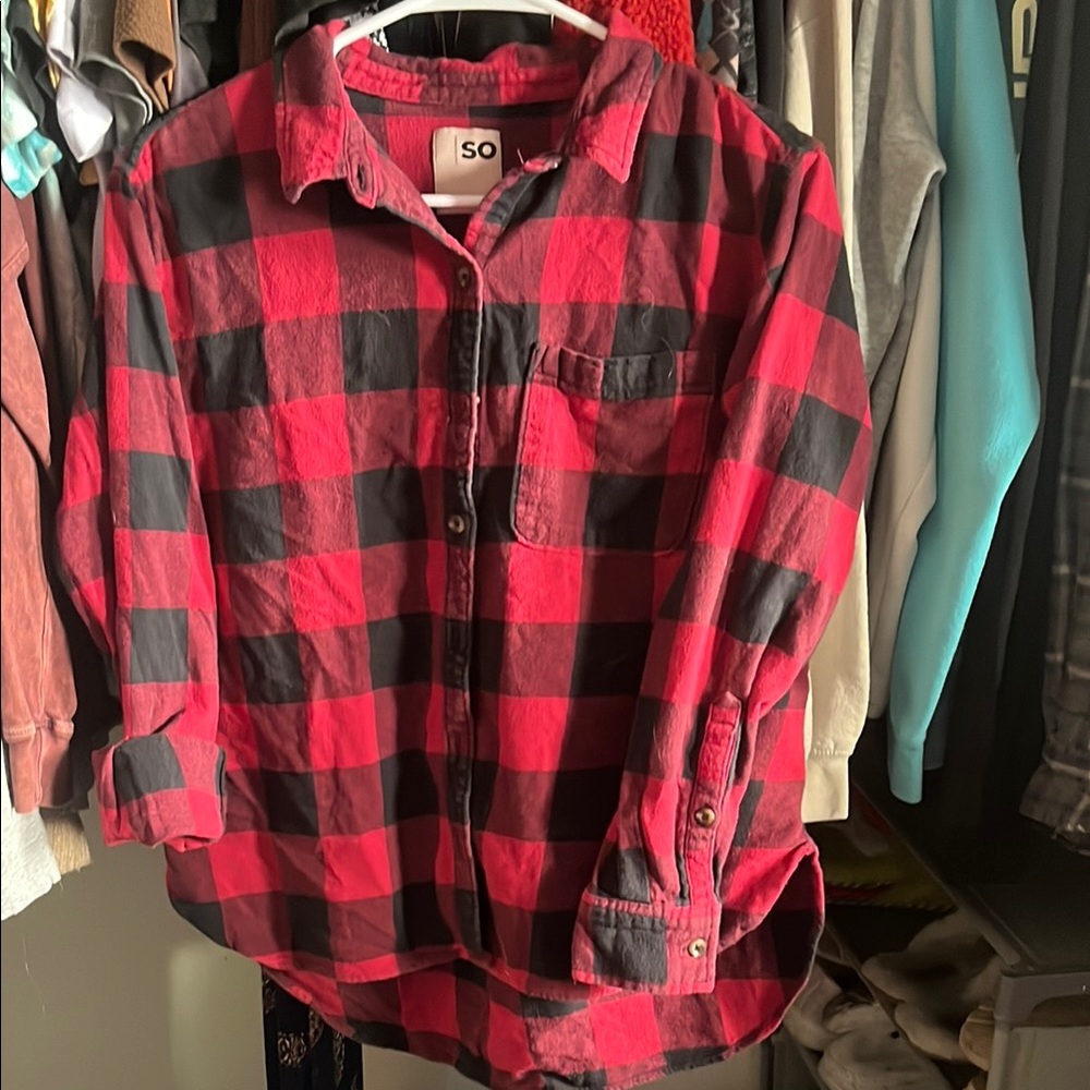 SO Red and Black Casual Button Down Shirt